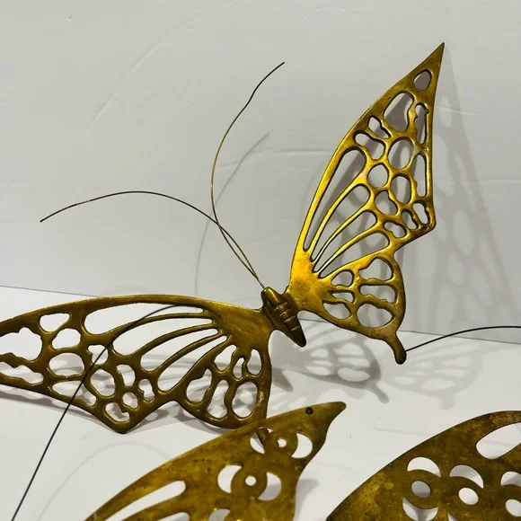 Vintage 1970’s Midcentury Modern Brass Set of 3 Large Butterflies Wall Decor